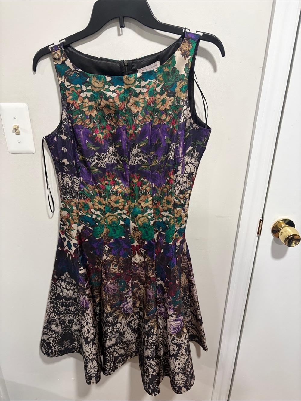 Floral Fit-and-Flare Dress in Purple and Green